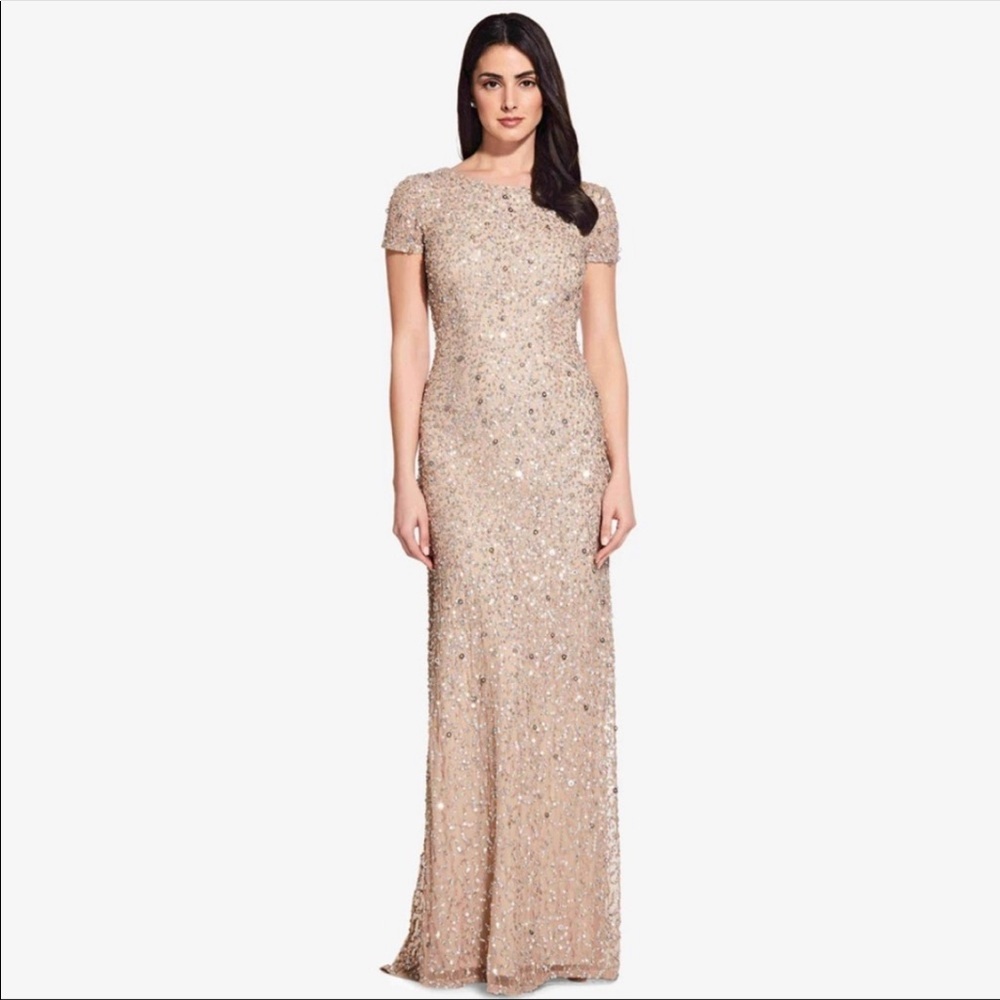 Adrianna Papell Scoop Back Sequin
Gown- Champagne